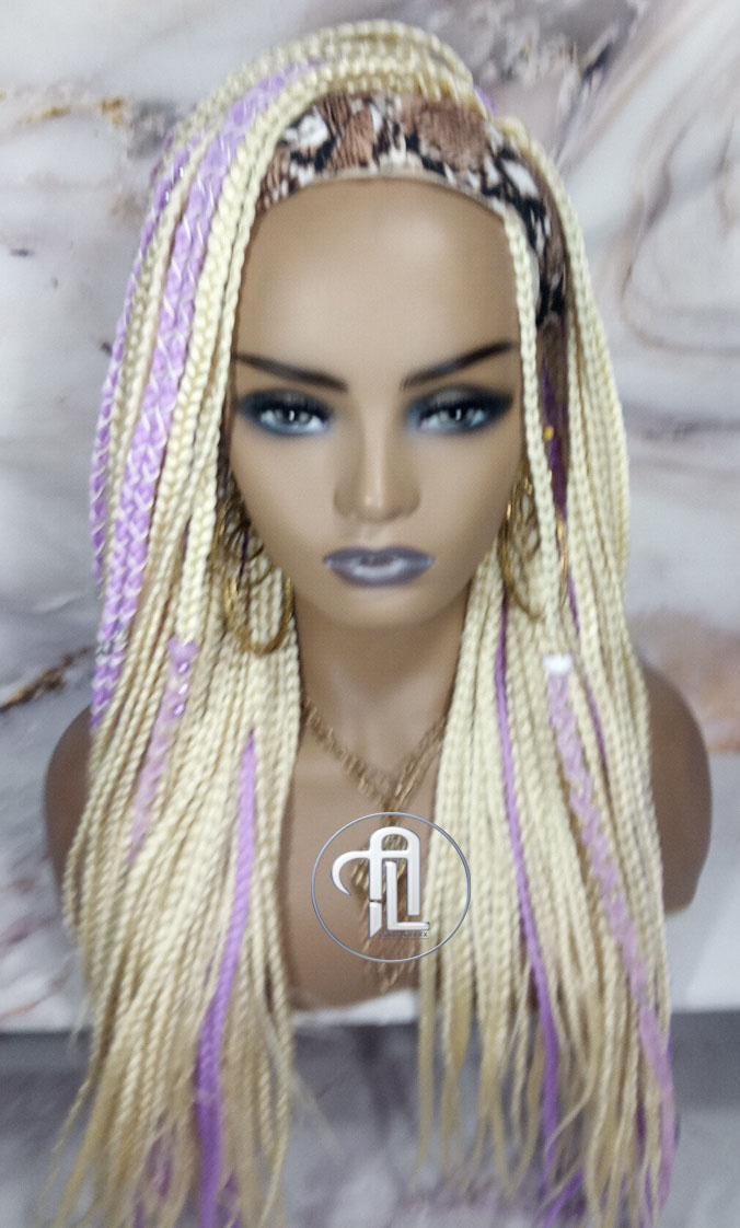 Headband Wig Blonde 613 Platinum Purple Lavendar Box Braids Gypsy Bohemian Boho Box Braids Long Straight Plaits Braided Wig Viking