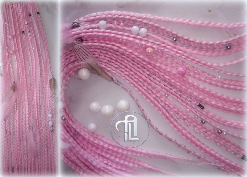 Clipin Light Pink Pastel Clip in Braid Long 24 in Boho Extensions Pink Ombre Purple Box braiding hair Rave Festival Feathers Elements