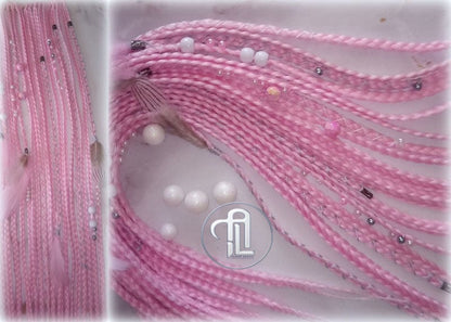 Clipin Light Pink Pastel Clip in Braid Long 24 in Boho Extensions Pink Ombre Purple Box braiding hair Rave Festival Feathers Elements