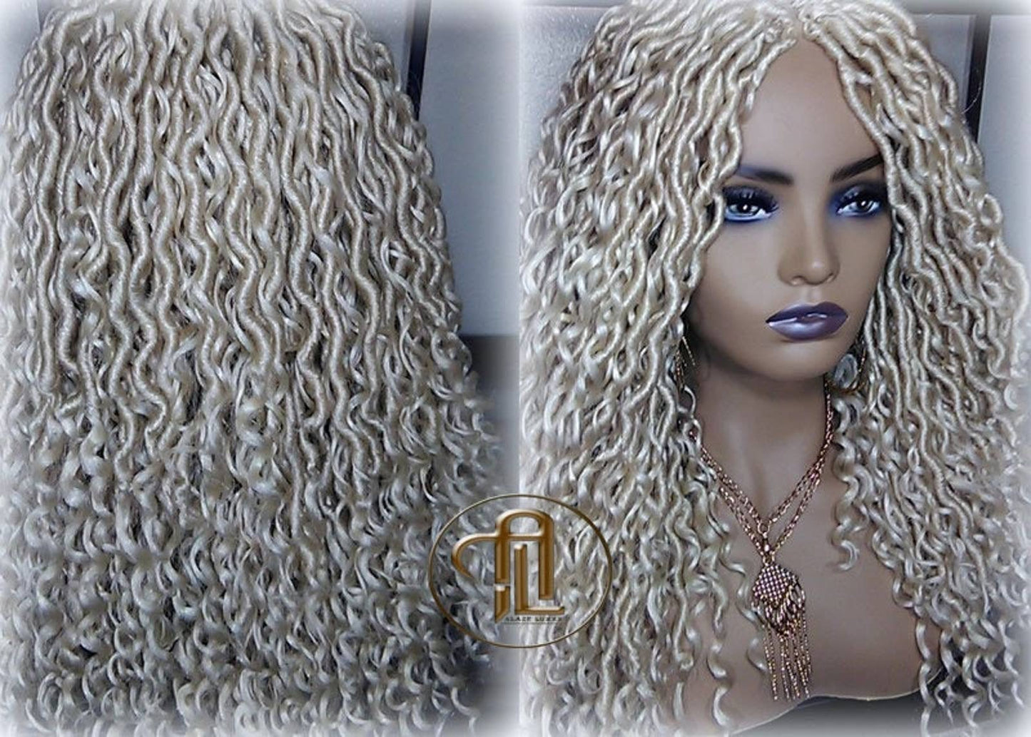 613 Blonde Goddess Faux Locs 14in Short Braid Wig Platinum White Blonde Marley Dred Lock Wig Gypsy Bohemian Boho Lace Part