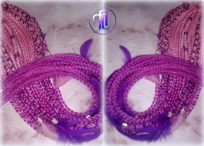 Ponytail Hair Fall Extensions Pink Ombre Purple Elements Accents Feathers synthetic box braids hair scrunchie clip in Clip on Braids