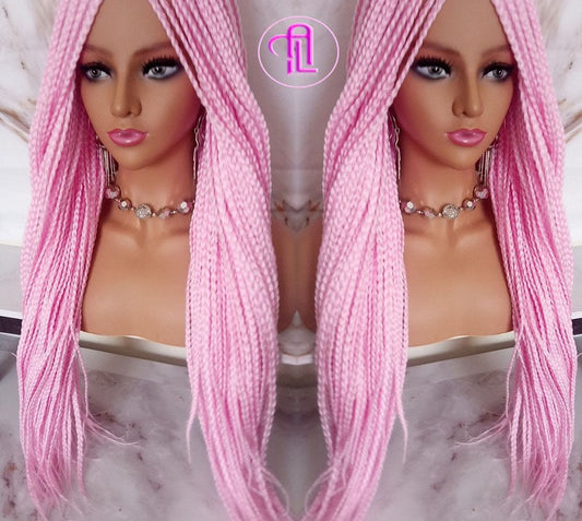Light Pink Mermaid Princess Wig Box Braids Pastel  Synthetic hair Lace Part Wig Light Pink wig extensions stage hair wig Barbie