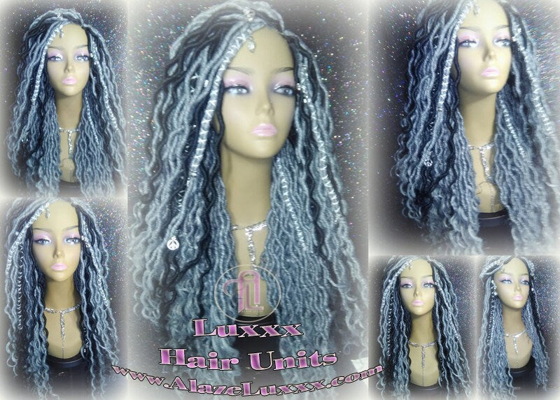Silver Black 1B Grey Gray Black 44 51 Platinum 22-24' Long Wig Storm Gypsy Boho Faux Dread Loc Wig Unit Wavy Marley Dred Carnival Festival