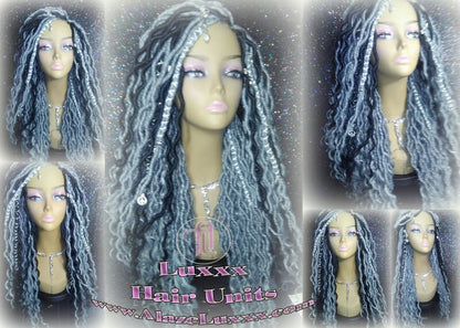 Silver Black 1B Grey Gray Black 44 51 Platinum 22-24' Long Wig Storm Gypsy Boho Faux Dread Loc Wig Unit Wavy Marley Dred Carnival Festival