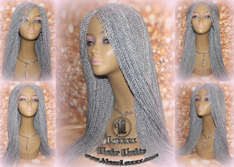 Salt Papper Senegalese Twist Wig Grey Silver Braids Long Straight Small Storm Twist Braided Wigs Twisted Braiding Hair Platinum Braids