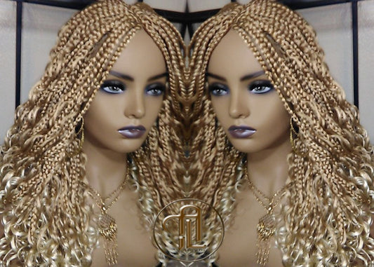 14 in Box Braid Boho Short Curly Wig Blonde 27 613 Mix Ombre Balayage Honey Blonde Platinum Wig for Black White Women Alopecia