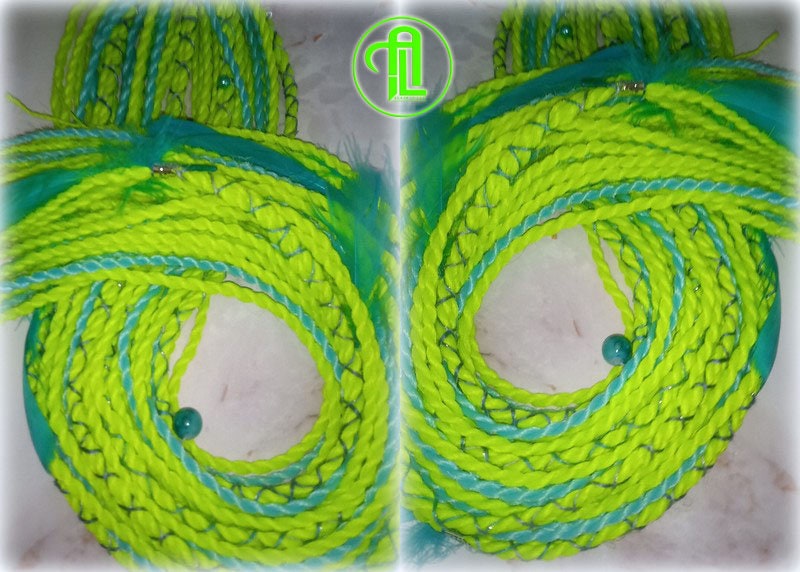 Ponytail Hair Fall Extensions Neon Green Slime Blue Elements Accents Feathers synthetic senegalese twist braids hair scrunchie clip in