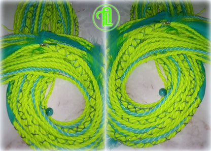 Ponytail Hair Fall Extensions Neon Green Slime Blue Elements Accents Feathers synthetic senegalese twist braids hair scrunchie clip in