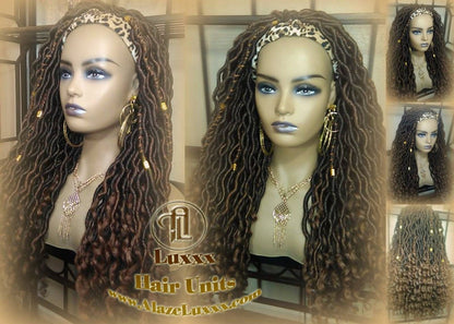 Headband Wig Black Brown Goddess Faux Loc Wig Long Wavy Brown Tips Ends 30 Hair Bohemian Boho Gypsy Dread DE SE Dred Lock Braided Wigs
