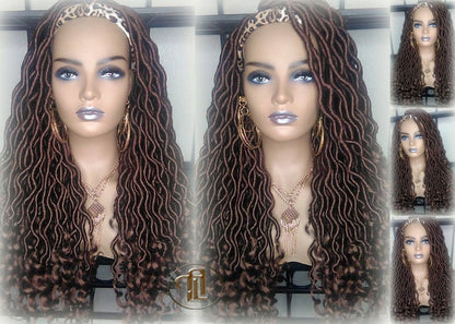 Headband Wig Brown 30 Goddess Faux Locs Gypsy Bohemian Boho Dread Loc Wig Blonde Wavy Marley Crochet Braided Wig Ready to ship