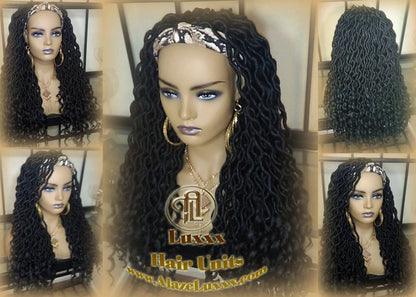 Headband Wig Black 1B Goddess Faux Loc Bohemian Boho Braided Wig Goddess Gypsy Braid Dread Loc Set