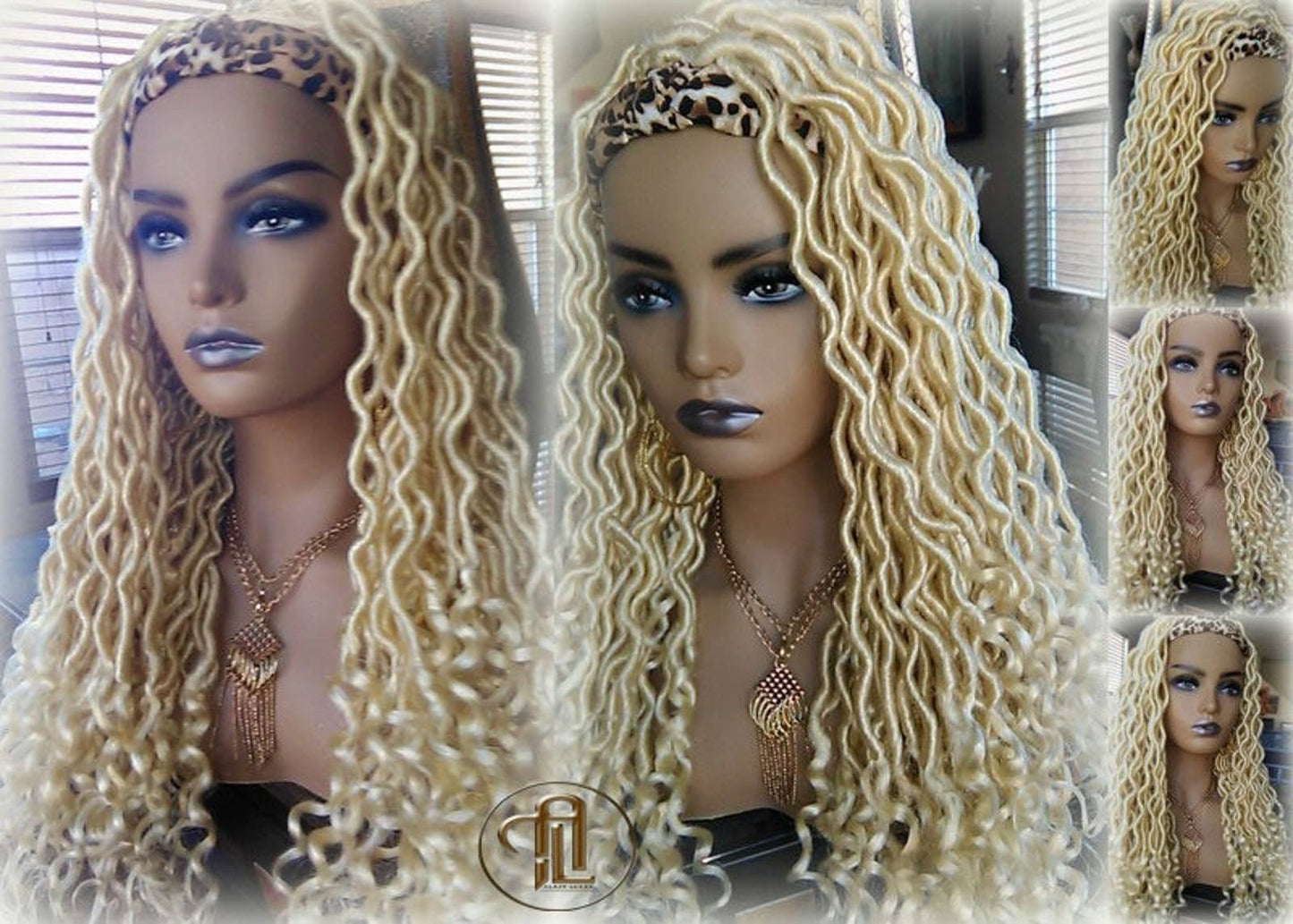 Headband Wig Blonde 613 Platinum Goddess Faux Locs Gypsy Bohemian Boho Dread Loc Wig Blonde Wavy Marley DE SE Dred Lock Crochet Braided Wig