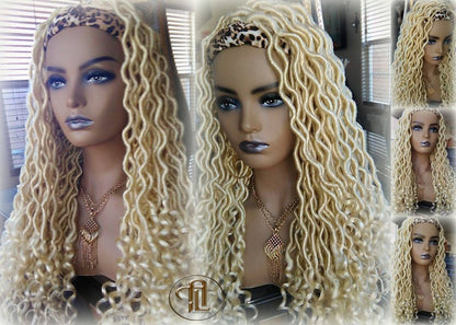 Headband Wig Blonde 613 Platinum Goddess Faux Locs Gypsy Bohemian Boho Dread Loc Wig Blonde Wavy Marley DE SE Dred Lock Crochet Braided Wig