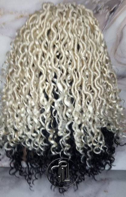 Blonde 613  Black 2 Tone Goddess Faux Locs 14in Short Braid Wig Platinum White Blonde River Locs Wig Gypsy Bohemian Boho Simple Lace Part