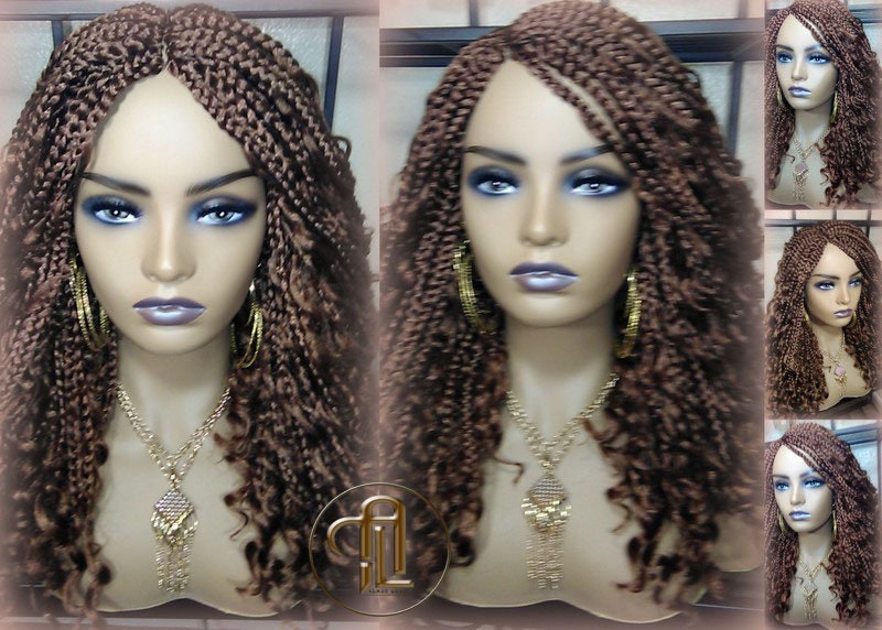 Box Braid Boho Short Curly Wig 14in Brown Auburn 30 Distressed Goddess Box Braids Loose Curly Hair SAME DAY SHIPPING - Ready to Ship