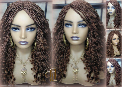 Box Braid Boho Short Curly Wig 14in Brown Auburn 30 Distressed Goddess Box Braids Loose Curly Hair SAME DAY SHIPPING - Ready to Ship