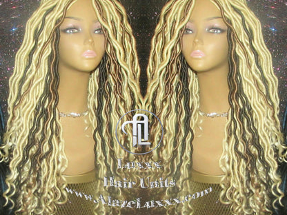 Platinum Blonde Gypsy Bohemian Boho Goddess Faux Dread Locs Wig Unit! Blonde #613 #27 Wavy NEW Marley Dred  Lock Wig Crochet Messy Hair Wig