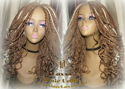 Straight Curled Senegalese Twist WigBlonde Platinum Bombshell 18' Auburn 27 30 613 Curly Alopecia Natural Kinky Marley Braided Braiding Wig
