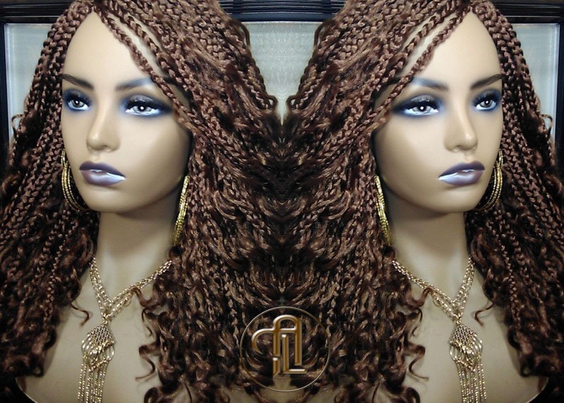 Box Braid Boho Short Curly Wig 14in Brown Auburn 30 Distressed Goddess Box Braids Loose Curly Hair SAME DAY SHIPPING - Ready to Ship