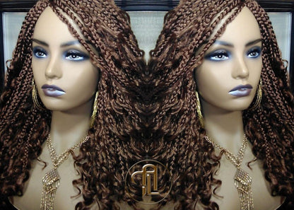 Box Braid Boho Short Curly Wig 14in Brown Auburn 30 Distressed Goddess Box Braids Loose Curly Hair SAME DAY SHIPPING - Ready to Ship