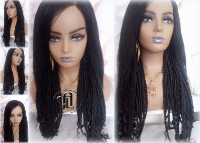 Full Wig with 4x4 Lace Closure Black Braids Dreads Mix Set Twist Soft Crochet Boho Dread Braid Set Bohemian extensions