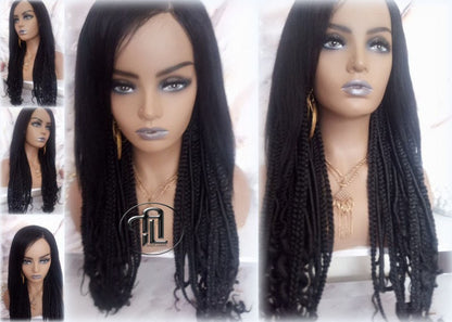 Full Wig with 4x4 Lace Closure Black Braids Dreads Mix Set Twist Soft Crochet Boho Dread Braid Set Bohemian extensions