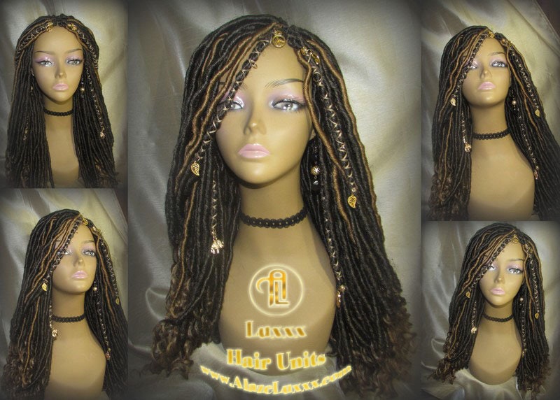 Long Wavy Goddess Faux Locs Blonde Honey 27 Brown Hair Gypsy Bohemian Boho Dread Loc 27 DE SE Dred Lock  Braided Wigs Carnival Festival Hair