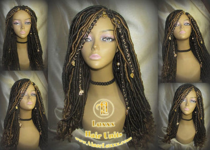 Long Wavy Goddess Faux Locs Blonde Honey 27 Brown Hair Gypsy Bohemian Boho Dread Loc 27 DE SE Dred Lock  Braided Wigs Carnival Festival Hair