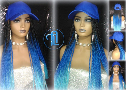Box Braid Hat Blue Ombre Wig  Gym Hat Baseball Cap  Braided Hat Wig Women’s Hair Summer Hat Winter Hat Hair Cap Wig Hat Chemo Hat Alopecia
