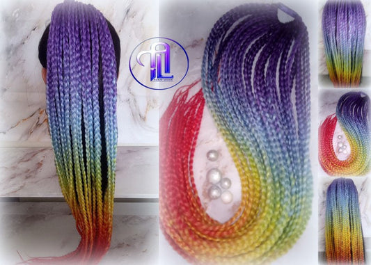 Ponytail Hair Fall Extensions Ombre Rainbow Purple Blue Elements Accents Feathers synthetic box braids hair scrunchie clip in Clip on Braids