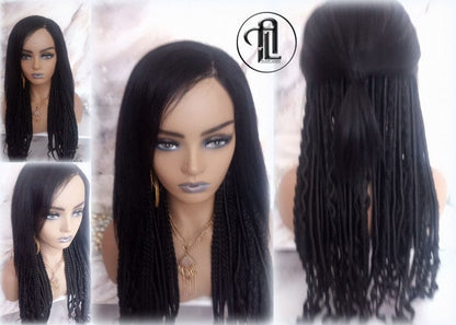 Full Wig with 4x4 Lace Closure Black Braids Dreads Mix Set Twist Soft Crochet Boho Dread Braid Set Bohemian extensions