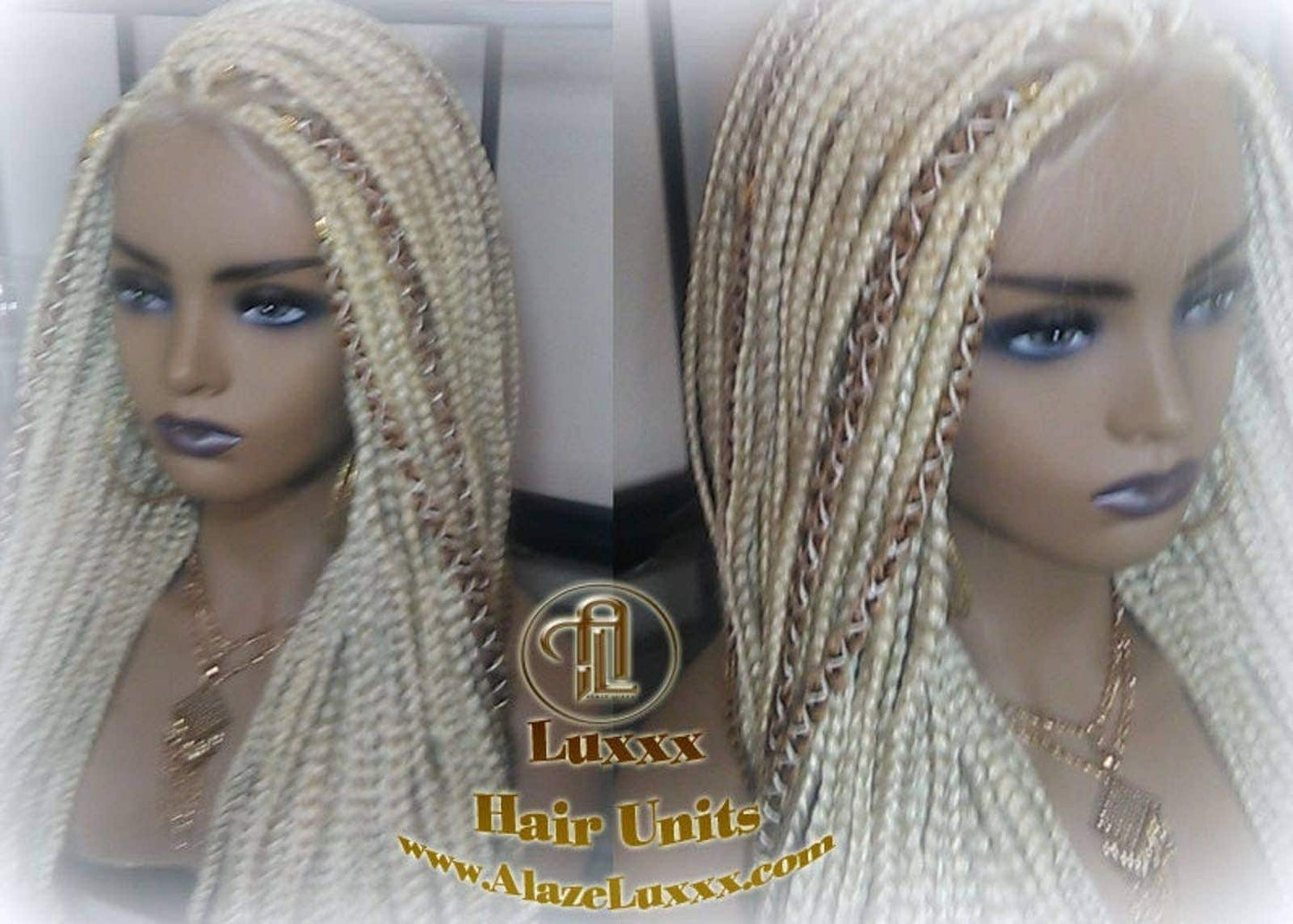 Blonde 613 27 Mix Box Braid Wig Ombre Balayage Honey Blonde Platinum Lace Baby Hair Unit Small Medium Straight Plaits! Braid Lace Wig