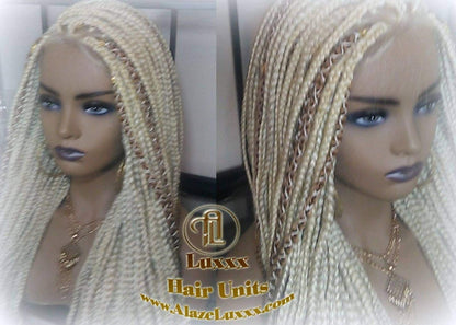 Blonde 613 27 Mix Box Braid Wig Ombre Balayage Honey Blonde Platinum Lace Baby Hair Unit Small Medium Straight Plaits! Braid Lace Wig