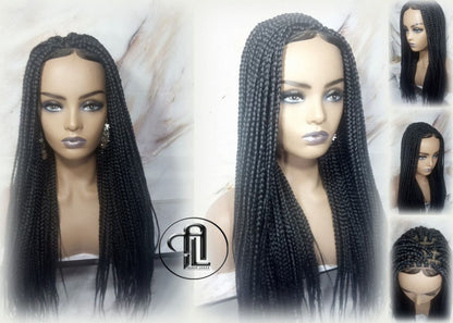 Box Braid Wig Black Lace Closure with Baby Hair Unit Straight Glueless! Braided Lace Wig