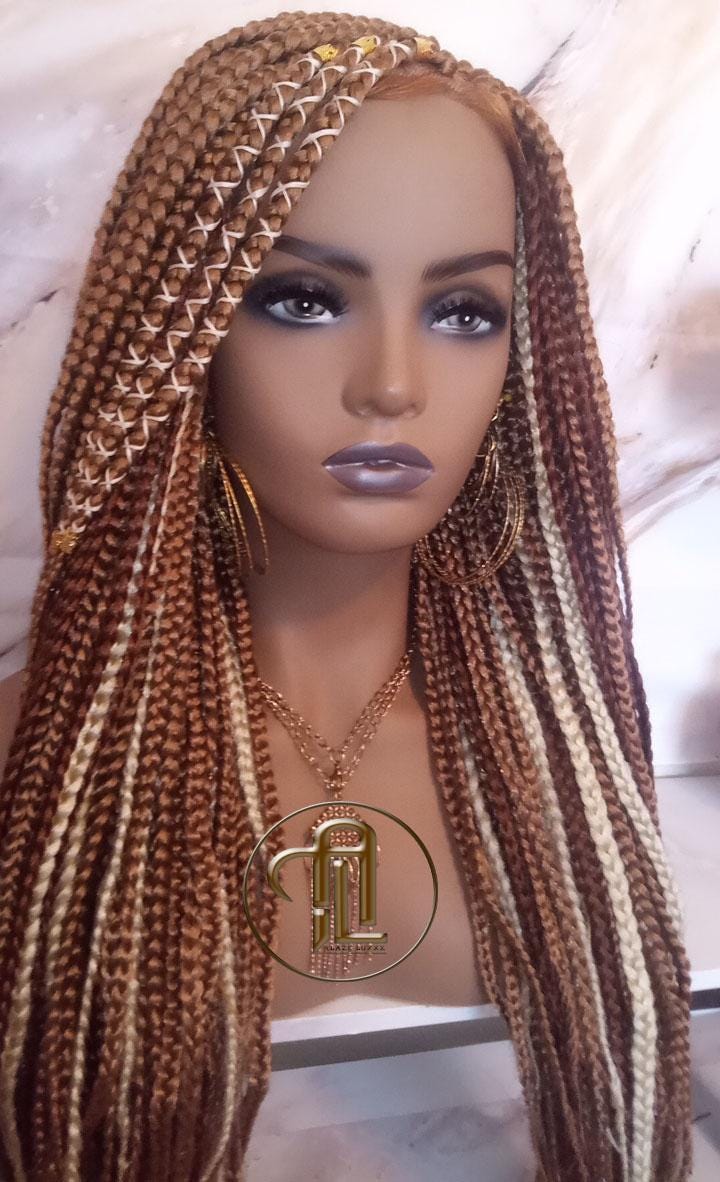 Lace Frontal Braid Wig Blonde Brown Ginger 27 30 613 Box Braid Wig Copper White Blonde Platinum Lace Baby Hair Unit Straight Glueless Braid