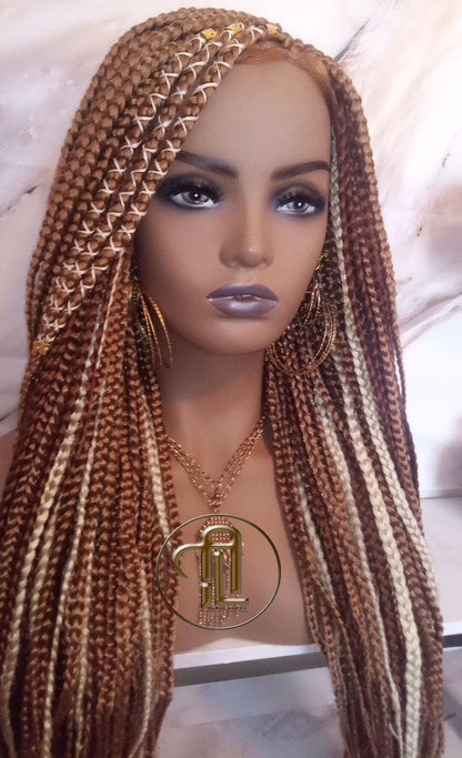 Lace Frontal Braid Wig Blonde Brown Ginger 27 30 613 Box Braid Wig Copper White Blonde Platinum Lace Baby Hair Unit Straight Glueless Braid