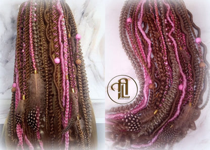 Ponytail Hair Fall Extensions Honey Blonde Pink Ombre Elements Accents Feathers synthetic box braids hair scrunchie clip in Clip on Braids