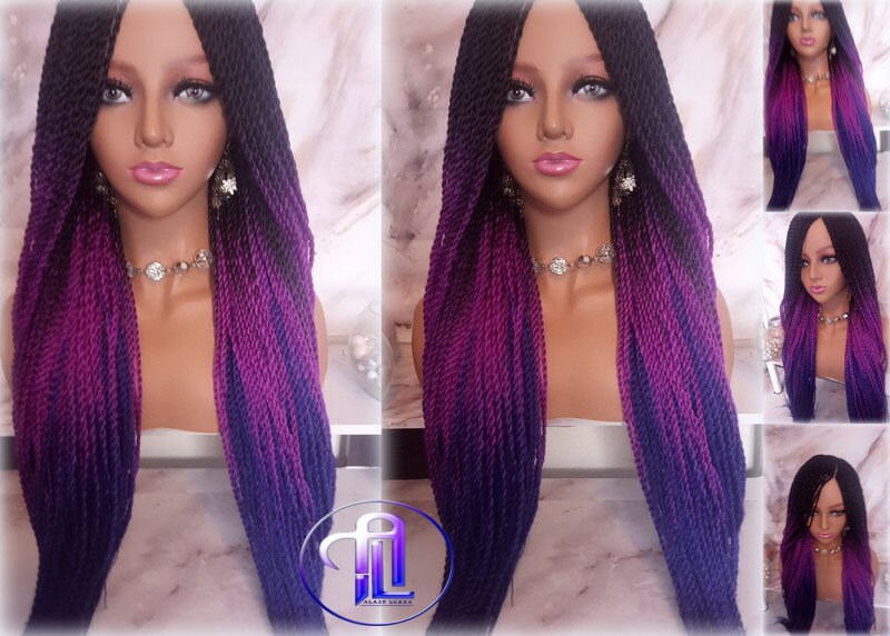 Ombre Purple Blue Senegalese Twist Purple 24 Inch Long Soft Crochet Ombre High Temperature Braids Hair Synthetic Braiding Hair Extension