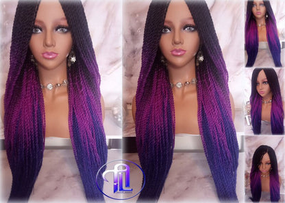 Ombre Purple Blue Senegalese Twist Purple 24 Inch Long Soft Crochet Ombre High Temperature Braids Hair Synthetic Braiding Hair Extension