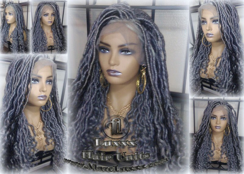 Lace Frontal w Baby Hairs Faux Locs Synthetic Goddess LONG Lace Salt N Pepper Closure w Baby Hairs Dread Wig Wavy Black  1b 51 Grey Gray