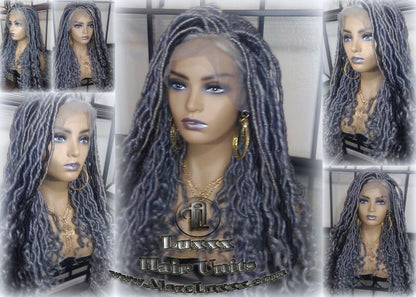 Lace Frontal w Baby Hairs Faux Locs Synthetic Goddess LONG Lace Salt N Pepper Closure w Baby Hairs Dread Wig Wavy Black  1b 51 Grey Gray
