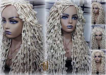 Butterfly Locs Platinum Blonde 613 Braided Wig Large Long Gypsy Bohemian Boho Wig Blonde #613  Messy Hair Wig Distressed Butterfly Locs