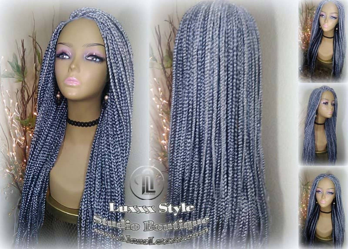 Braid Lace Wig Box Braid 44 51 Wig Storm Long Grey Gray Silver Lace Closure Baby Hair Medium Straight Glueless! Pre Stretched Braiding