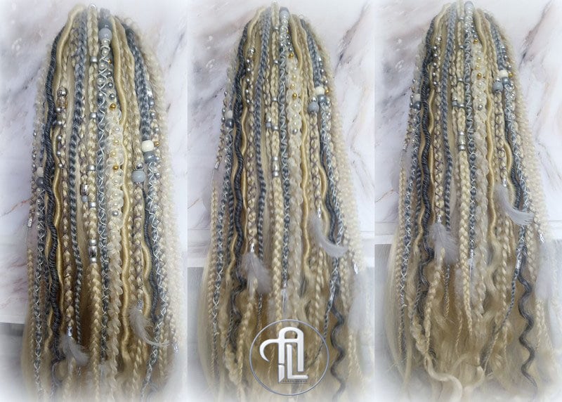 Ponytail Hair Fall Extensions Blonde 613 Grey Silver Elements Accents Feathers synthetic box braids hair scrunchie clip in Clip on Braids