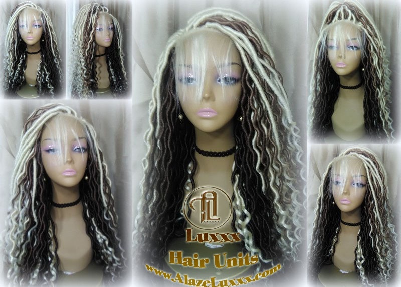 Gypsy Boho 613 Boho Goddess Faux Locs Platinum Brown Blonde  27 Braid Wig Bohemian Lace Dreads Cosplay Mermaid Summer Spring Wig Costume