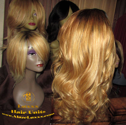 Balayage Blonde 16 In' Dark Roots Honey Straight Long 27/613 Color Melt Virgin Hair Unit 4x4 Lace Front Wigs Kim Khloe Kardashian Wig Look