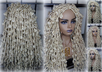Butterfly Locs Platinum Blonde 613 Braided Wig Large Long  Boho Wig Blonde #613  Messy Hair Wig Distressed Butterfly Locs Ready to ship