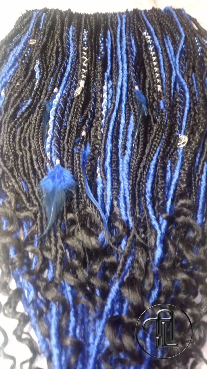 Blue Black SE Synthetic Dreads Braids Locs Mix Gray Blue Crochet Full Set Single Ended Dreadlock Extensions Dreadlocks Fake Faux Locs Witchy