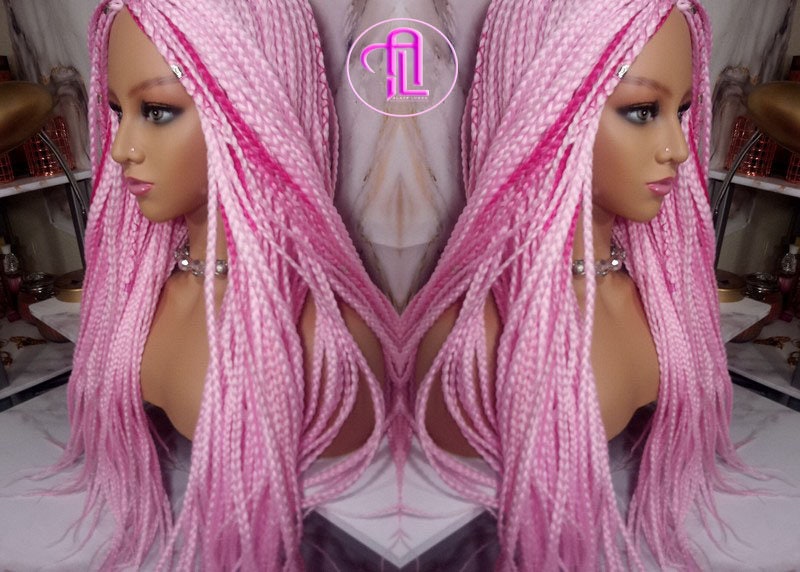 Light Pink Hot Pink Mermaid Princess Wig Box Braids braided Synthetic hair Lace Part Wig Light Pink wig extensions stage hair wig Barbie
