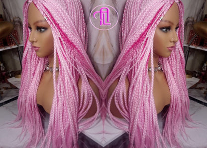 Light Pink Hot Pink Mermaid Princess Wig Box Braids braided Synthetic hair Lace Part Wig Light Pink wig extensions stage hair wig Barbie